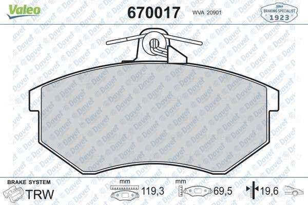 VALEO 670017 On Fren Balatasi  Volkswagen Golf Iii 91>95/Passat B3 88>91/Audi 80/90/200 76>/A4 94>